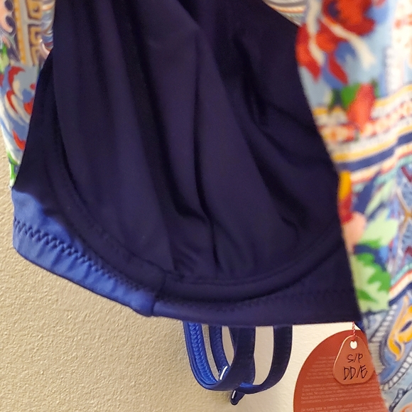 Profile Blush swimwear/ bralette with blue pattern poly fabric layered, SM, NWT - Picture 4 of 10